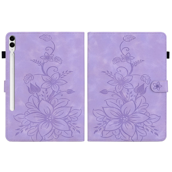 For Samsung Galaxy Tab S9+ / S9 FE+ Lily Embossed Leather Tablet Case(Purple)