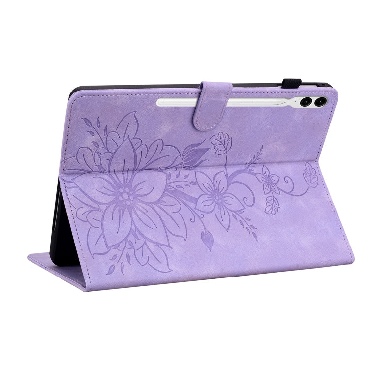For Samsung Galaxy Tab S9+ / S9 FE+ Lily Embossed Leather Tablet Case(Purple)