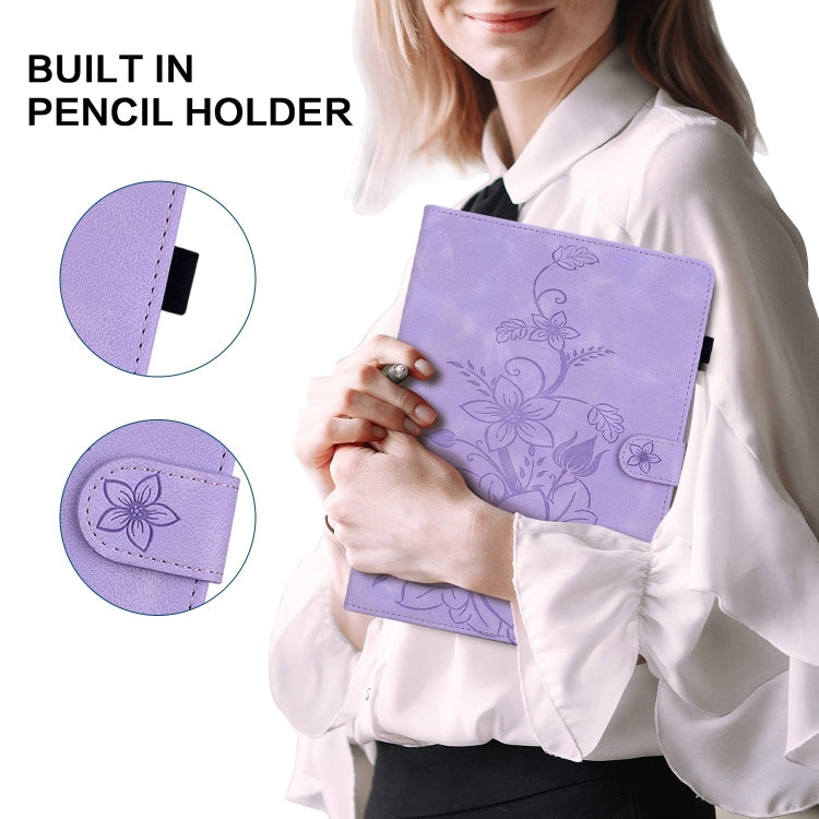 For Samsung Galaxy Tab S9+ / S9 FE+ Lily Embossed Leather Tablet Case(Purple)