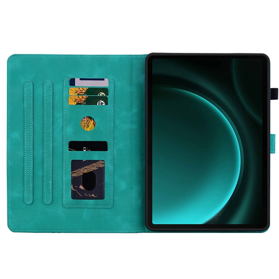 For Samsung Galaxy Tab S9 / S9 FE Lily Embossed Leather Tablet Case(Green)