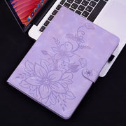 For Samsung Galaxy Tab S9 / S9 FE Lily Embossed Leather Tablet Case(Purple)