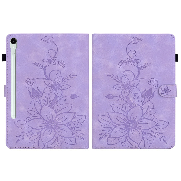 For Samsung Galaxy Tab S9 / S9 FE Lily Embossed Leather Tablet Case(Purple)