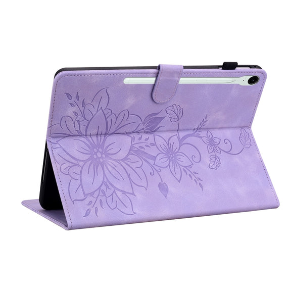 For Samsung Galaxy Tab S9 / S9 FE Lily Embossed Leather Tablet Case(Purple)