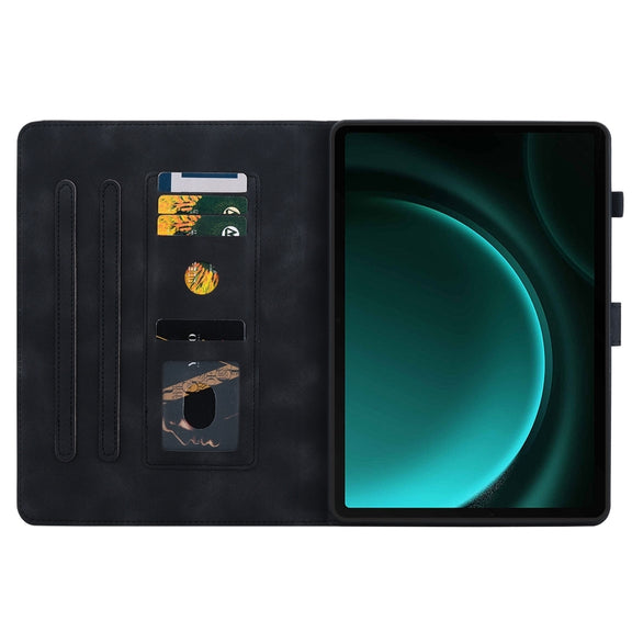 For Samsung Galaxy Tab S9 / S9 FE Lily Embossed Leather Tablet Case(Black)