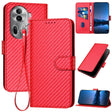 For OPPO Reno11 Pro Global YX0070 Carbon Fiber Buckle Leather Phone Case with Lanyard(Red) - OPPO Cases by PMC TechLife | Online Shopping South Africa | PMC TechLife | Buy Now Pay Later Mobicred