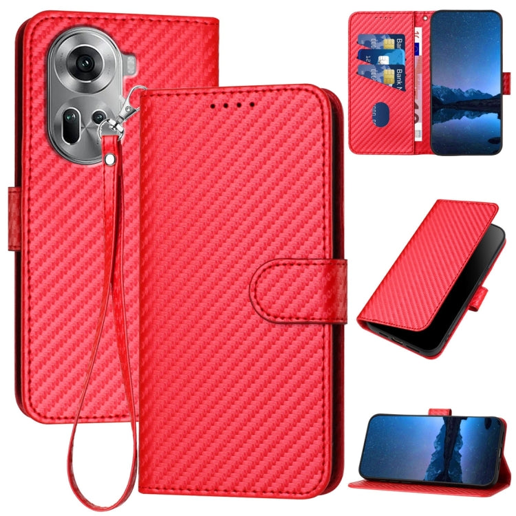 For OPPO Reno11 Global YX0070 Carbon Fiber Buckle Leather Phone Case with Lanyard(Red) - Reno11 Cases by PMC TechLife | Online Shopping South Africa | PMC TechLife | Buy Now Pay Later Mobicred