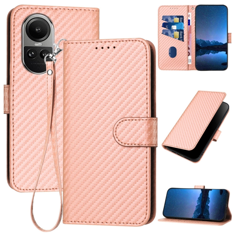 For OPPO Reno10 5G / Reno10 Pro 5G Global YX0070 Carbon Fiber Buckle Leather Phone Case with Lanyard(Pink) - OPPO Cases by PMC TechLife | Online Shopping South Africa | PMC TechLife | Buy Now Pay Later Mobicred
