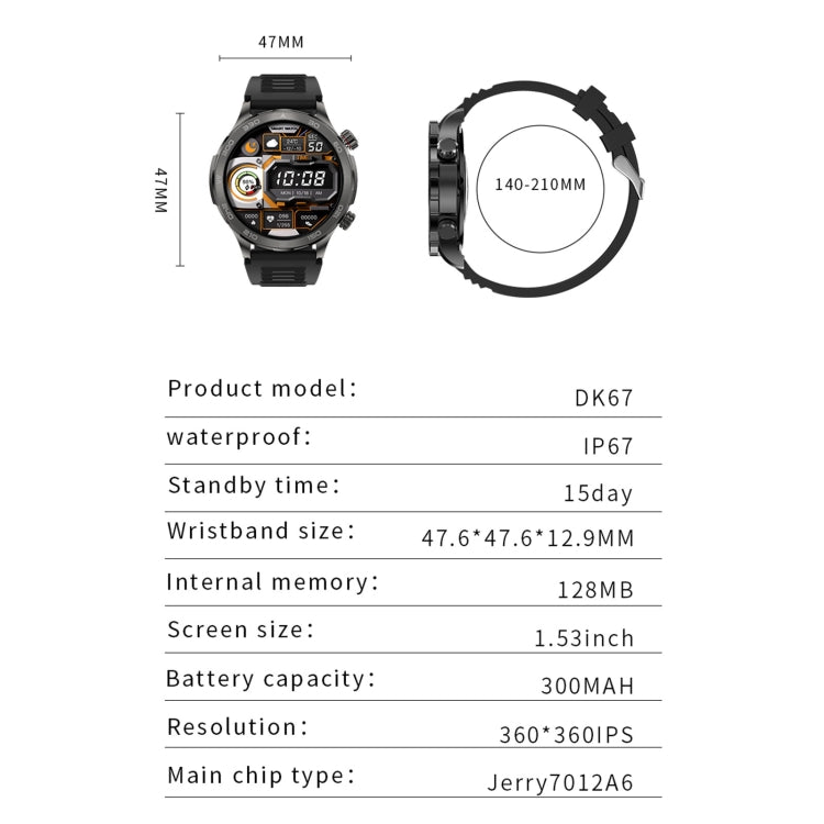 DK67 1.53 inch IP67 BT 5.0 Fitness Sport Smart Watch, Support Bluetooth Call / Sleep / Blood Oxygen / Heart Rate / Blood Pressure Health Monitor(Silver) - Smart Watches by PMC TechLife | Online Shopping South Africa | PMC TechLife | Buy Now Pay Later Mobicred
