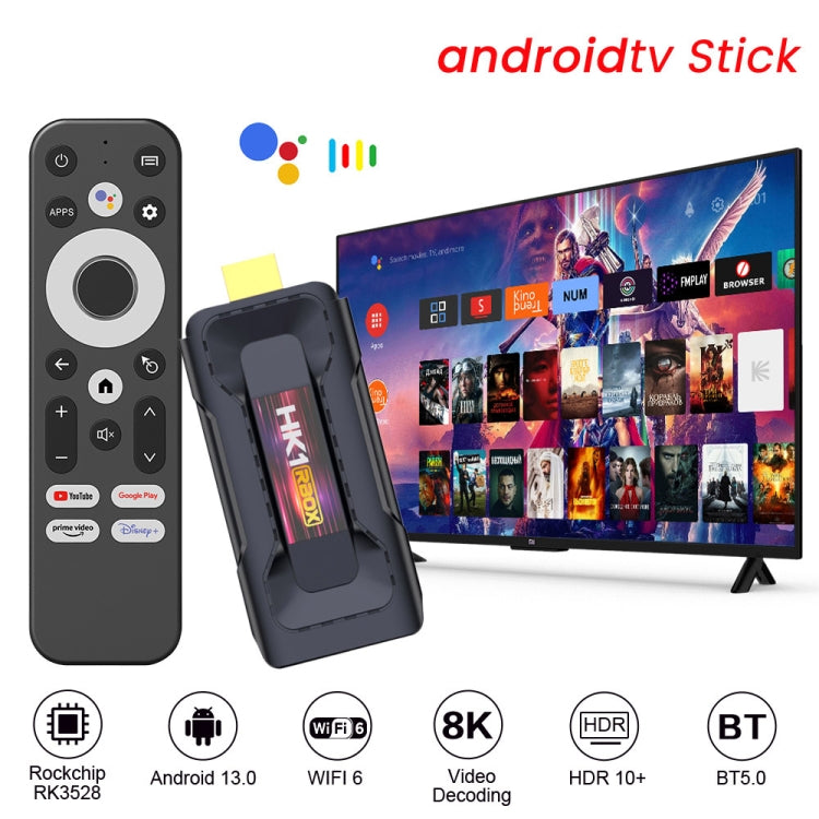 HK1 RBOX D8 RK3528 Android 13.0 Quad Core 8K HD Wifi6 Bluetooth TV Stick, RAM:2GB+16GB(UK Plug)