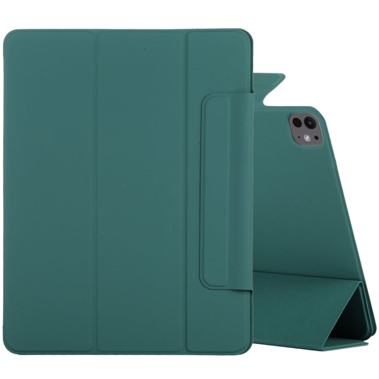 For iPad Pro 11 2024 Double-sided Clip Fixed Buckle Magnetic PU Leather Smart Tablet Case(Dark Green) - iPad Pro 11 2024 Cases by PMC TechLife | Online Shopping South Africa | PMC TechLife | Buy Now Pay Later Mobicred