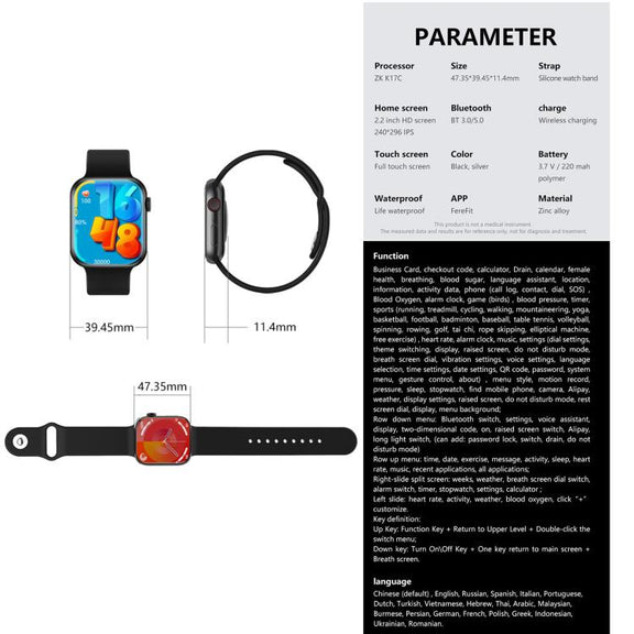 WS11 MAX 2.2 inch Fitness Sport Smart Watch, Support Bluetooth Call / Sleep / Blood Oxygen / Heart Rate / Blood Pressure Health Monitor(Black)