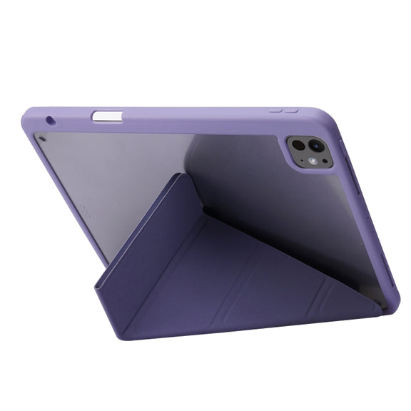 For iPad Pro 11 2024 Deformation Transparent Acrylic Leather Tablet Case(Lavender Grey)