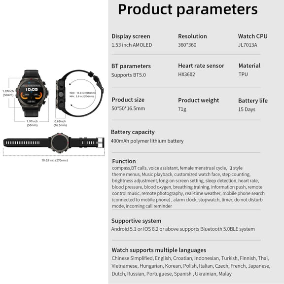 LC18 1.53 inch IP67 BT5.0 Sport Smart Watch with Earbuds, Support Bluetooth Call / Sleep / Blood Oxygen / Heart Rate / Blood Pressure Health Monitor(Black)