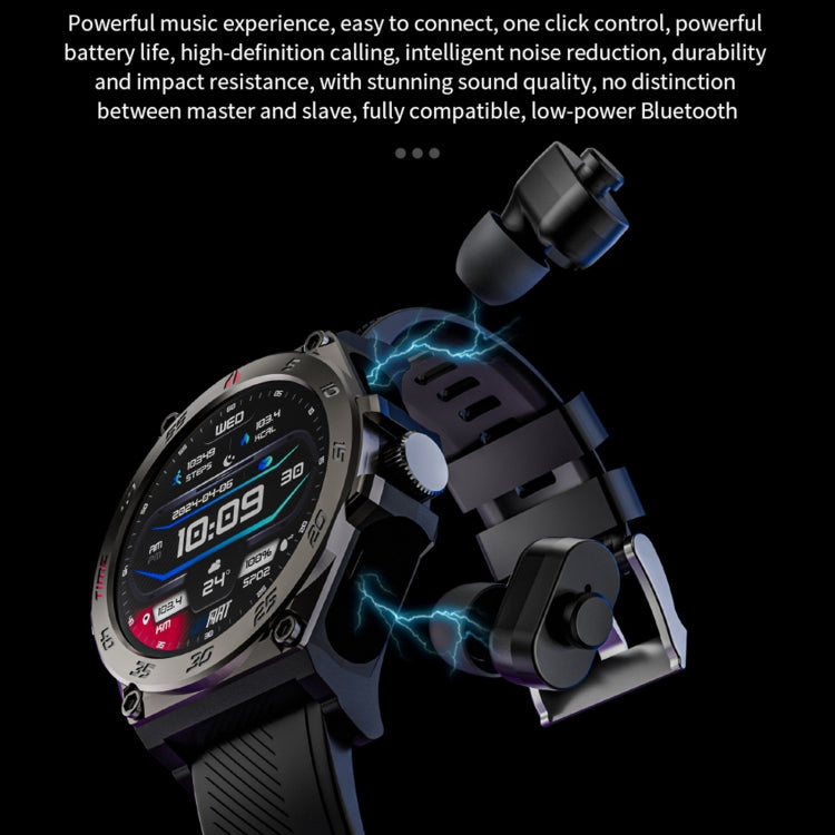 LC18 1.53 inch IP67 BT5.0 Sport Smart Watch with Earbuds, Support Bluetooth Call / Sleep / Blood Oxygen / Heart Rate / Blood Pressure Health Monitor(Black)