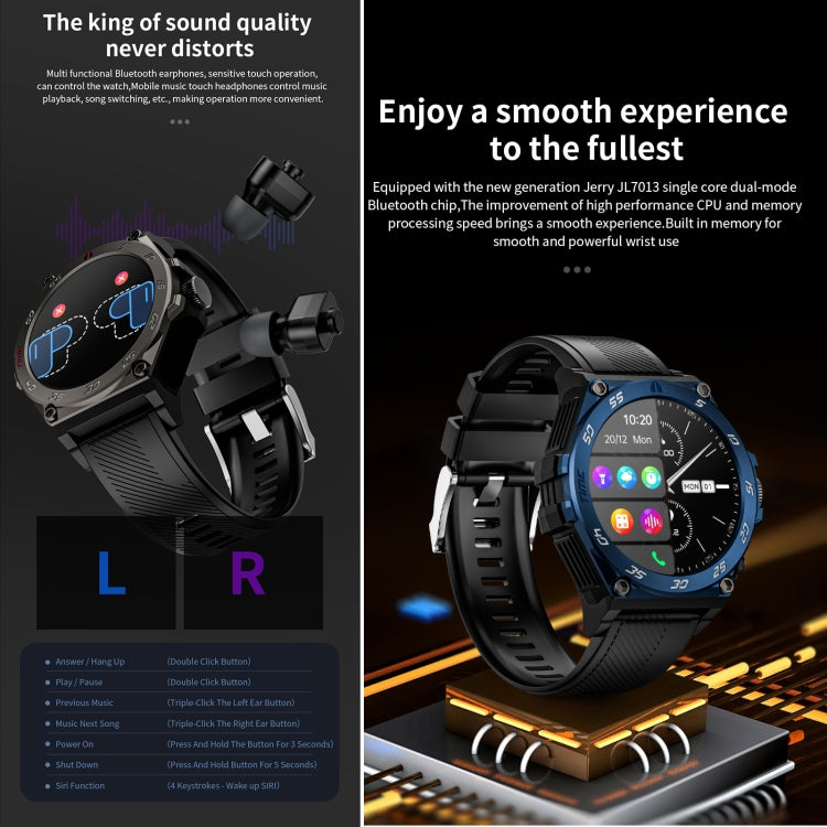 LC18 1.53 inch IP67 BT5.0 Sport Smart Watch with Earbuds, Support Bluetooth Call / Sleep / Blood Oxygen / Heart Rate / Blood Pressure Health Monitor(Black)