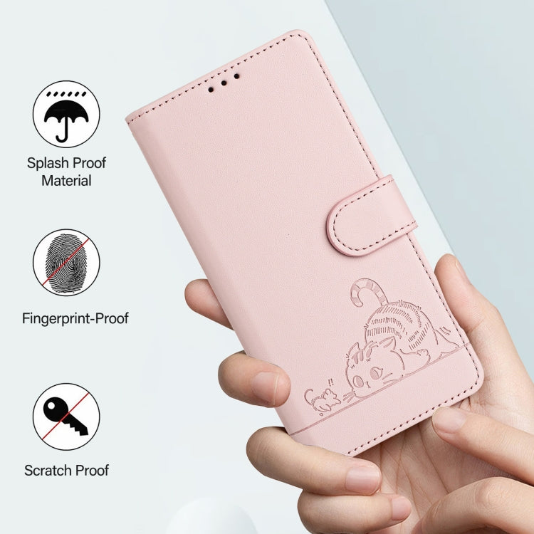 For Tecno Spark GO 2024 Cat Rat Embossed Pattern RFID Leather Phone Case with Lanyard(Pink) - Tecno Cases by PMC Jewellery | Online Shopping South Africa | PMC Jewellery | Buy Now Pay Later Mobicred