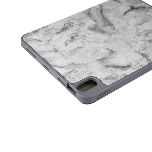 For iPad Air 11 2024 / 2025 Three-fold Marble Texture Protective Tablet Case with Pen Slot(Black Gray)