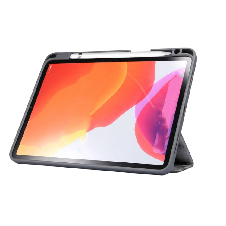 For iPad Air 11 2024 Three-fold Marble Texture Protective Tablet Case with Pen Slot(Smoky Gray)