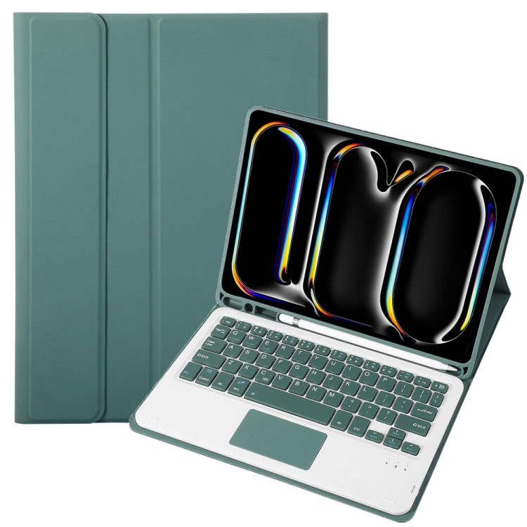 For iPad Pro 11 2024 A13B-A Lambskin Texture Bluetooth Touch Square Keyboard Leather Tablet Case with Pen Slot(Dark Green) - For iPad Pro by PMC Jewellery | Online Shopping South Africa | PMC Jewellery | Buy Now Pay Later Mobicred