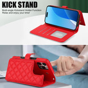 For iPhone 16 Pro Max Crossbody Multifunction Rhombic Leather Phone Case(Red)