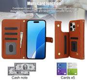 For iPhone 16 Pro Max Crossbody Multifunction Rhombic Leather Phone Case(Brown)