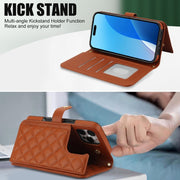 For iPhone 16 Pro Max Crossbody Multifunction Rhombic Leather Phone Case(Brown)