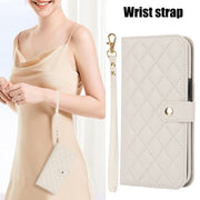 For iPhone 16 Pro Crossbody Multifunction Rhombic Leather Phone Case(White)