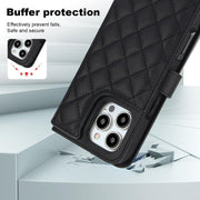 For iPhone 16 Pro Crossbody Multifunction Rhombic Leather Phone Case(Black)