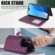 For iPhone 16 Pro Crossbody Multifunction Rhombic Leather Phone Case(Dark Purple)
