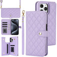 For iPhone 16 Pro Crossbody Multifunction Rhombic Leather Phone Case(Purple) - More iPhone Cases by PMC Jewellery | Online Shopping South Africa | PMC Jewellery | Buy Now Pay Later Mobicred
