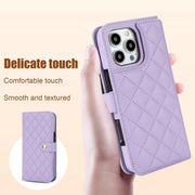 For iPhone 16 Pro Crossbody Multifunction Rhombic Leather Phone Case(Purple)