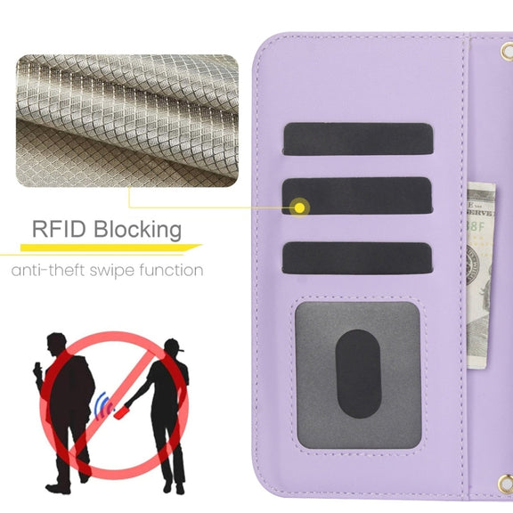 For iPhone 16 Pro Crossbody Multifunction Rhombic Leather Phone Case(Purple)