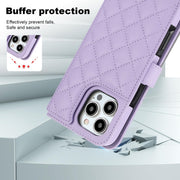 For iPhone 16 Pro Crossbody Multifunction Rhombic Leather Phone Case(Purple)