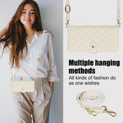 For iPhone 16 Plus Crossbody Multifunction Rhombic Leather Phone Case(White)