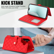 For iPhone 16 Plus Crossbody Multifunction Rhombic Leather Phone Case(Red)