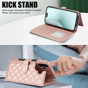 For iPhone 16 Plus Crossbody Multifunction Rhombic Leather Phone Case(Rose Gold)