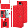 For iPhone 16 Crossbody Multifunction Rhombic Leather Phone Case(Red) - iPhone 16 Cases by PMC TechLife | Online Shopping South Africa | PMC TechLife | Buy Now Pay Later Mobicred