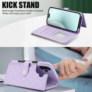 For iPhone 16 Crossbody Multifunction Rhombic Leather Phone Case(Purple)
