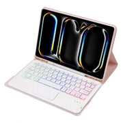 For iPad Pro 11 2024 A13B-AS Lambskin Texture Backlight Bluetooth Touch Keyboard Leather Tablet Case with Pen Slot(Pink)