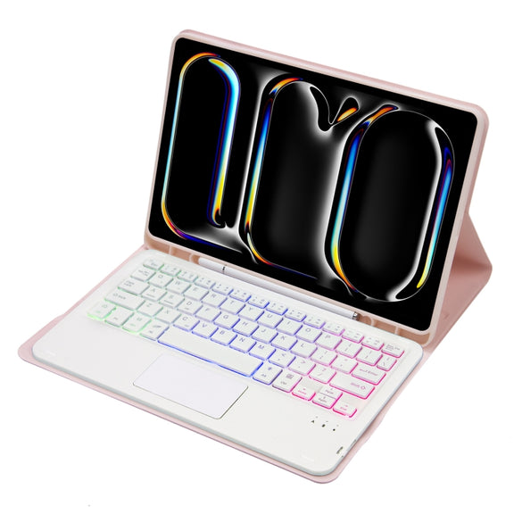 For iPad Pro 11 2024 A13B-AS Lambskin Texture Backlight Bluetooth Touch Keyboard Leather Tablet Case with Pen Slot(Pink)