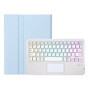 For iPad Pro 11 2024 A13B-AS Lambskin Texture Backlight Bluetooth Touch Keyboard Leather Tablet Case with Pen Slot(Light Blue)