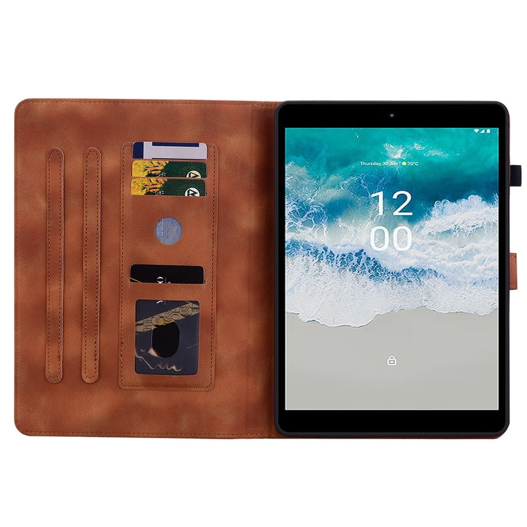 For Nokia T21 Lily Embossed Leather Tablet Case(Brown) - Nokia by PMC TechLife | Online Shopping South Africa | PMC TechLife | Buy Now Pay Later Mobicred