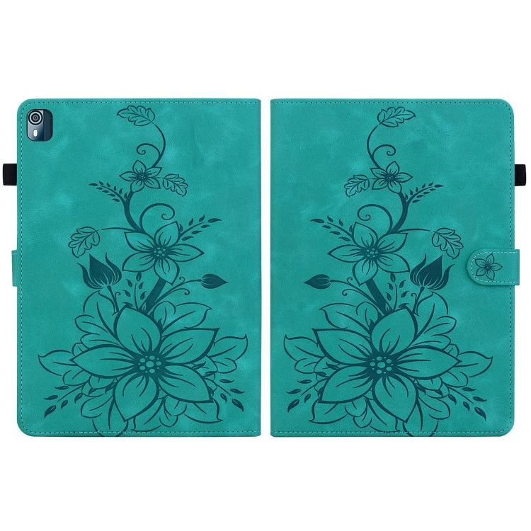 For Nokia T21 Lily Embossed Leather Tablet Case(Green) - Nokia by PMC TechLife | Online Shopping South Africa | PMC TechLife | Buy Now Pay Later Mobicred