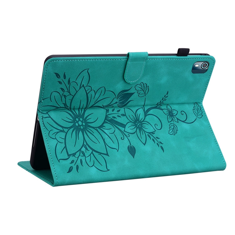 For Nokia T21 Lily Embossed Leather Tablet Case(Green)