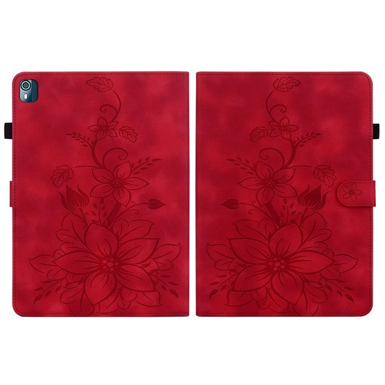 For Nokia T21 Lily Embossed Leather Tablet Case(Red) - Nokia by PMC TechLife | Online Shopping South Africa | PMC TechLife | Buy Now Pay Later Mobicred