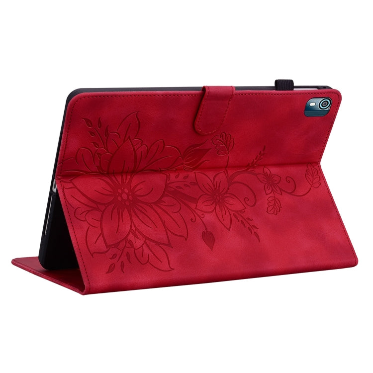 For Nokia T21 Lily Embossed Leather Tablet Case(Red) - Nokia by PMC TechLife | Online Shopping South Africa | PMC TechLife | Buy Now Pay Later Mobicred