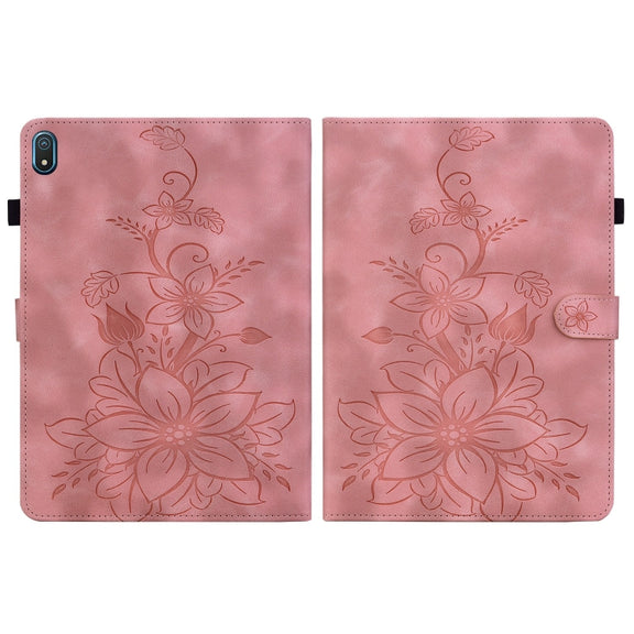 For Nokia T20 10.4 2021 Lily Embossed Leather Tablet Case(Pink)