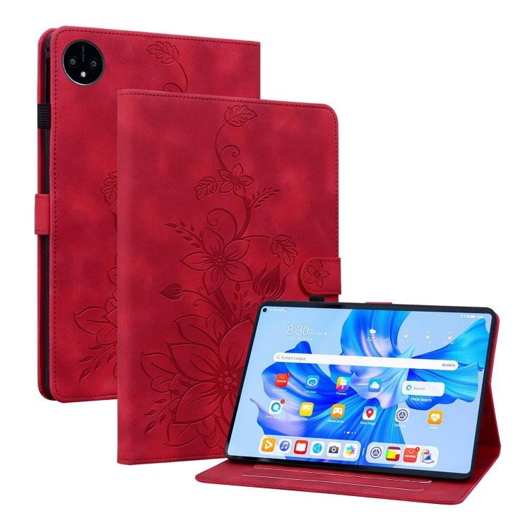 For Huawei MatePad Pro 11 2022 Lily Embossed Leather Tablet Case(Red) - Huawei by PMC TechLife | Online Shopping South Africa | PMC TechLife | Buy Now Pay Later Mobicred
