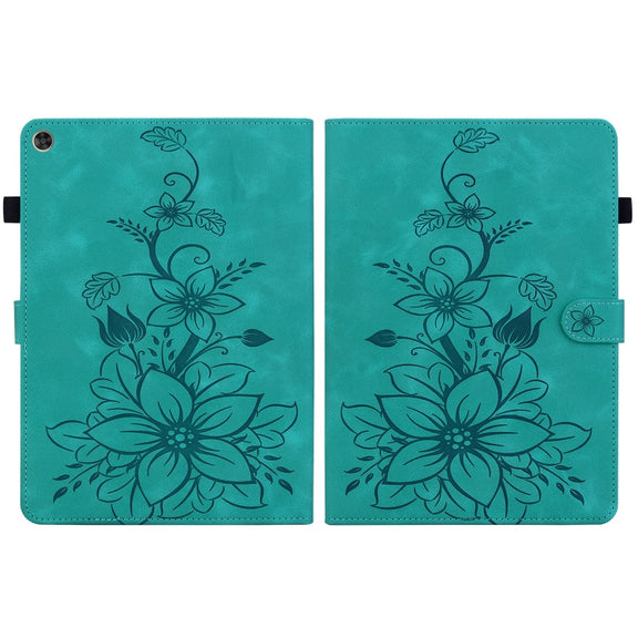 For Huawei MatePad T 10s / Enjoy Tablet 2 Lily Embossed Leather Tablet Case(Green)