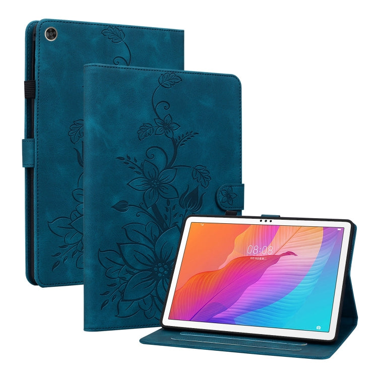 For Huawei MatePad T 10s / Enjoy Tablet 2 Lily Embossed Leather Tablet Case(Dark Blue) - Huawei by PMC TechLife | Online Shopping South Africa | PMC TechLife | Buy Now Pay Later Mobicred